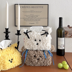 Cute Cartoon Animal Plush Tissue Box Cover Soft Curly Lamb Wool Bear Shape Napkin Holder For Home Car Desktop Decor