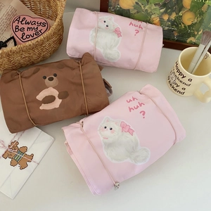 Detachable Multi Layer Makeup Bag Nylon Mesh Roll Up Portable Travel Toiletry Storage Pouch Cartoon Animal Pattern For Women
