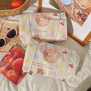 Detachable Cosmetic Bag Nylon Mesh Roll Up Makeup Organizer Portable Travel Toiletry Storage Pouch Cute Cartoon Print