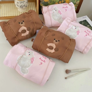 Portable 4-in-1 detachable makeup bag featuring cute panda and cat illustrations