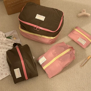 Close-up of high-capacity travel storage bags with zipper rings and nylon texture