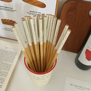 Bamboo Chopsticks Reusable Heat Resistant Polka Dot Cherry Pattern Japanese Korean Style Kitchen Dining Tableware
