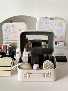 Three-piece large capacity cartoon makeup bag set with mirror and cute animal patterns