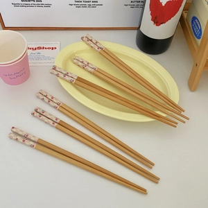 5-pair set of bamboo chopsticks with cherry prints and minimalist Korean ins style