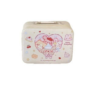 Grote crèmekleurige make-upbox met schattige dierenprints en handige draaggreep