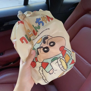 Cartoon car seat back organizer bag featuring Crayon Shin-chan in creamy white canvas
