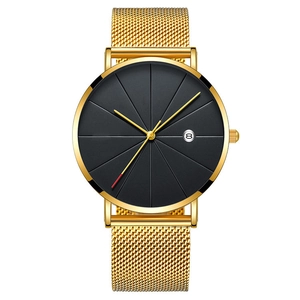 Minimalist Men Quartz Watch With Date Calendar Function Alloy Case Stainless Steel Mesh Leather Strap Fashion Sport