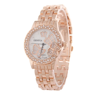 Montre Quartz Femmes Bracelet Acier Inoxydable Rhinestone Papillon Cadran Mode Affaires Analogique