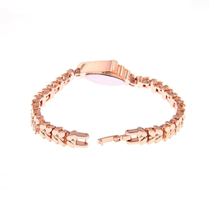 Women's rose gold quartz fashion watch featuring unique leaf-shaped metal chain links