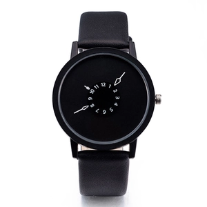 Minimalist Quartz Watch PU Leather Strap Inverted Pointer Dial Round Analog Fashion Harajuku Style Casual Unisex