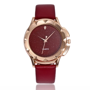 Orologio da donna al quarzo con quadrante bordeaux cielo stellato e lunetta smerlata