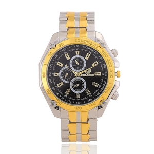 Orlando steel watch for women featuring a gold and silver strap with a black chrono dial