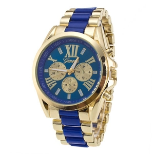 Fashion Women Quartz Watch Alloy Case Contrast Silicone Metal Strap Decorative Sub-Dials Roman Numerals Casual Wristwatch