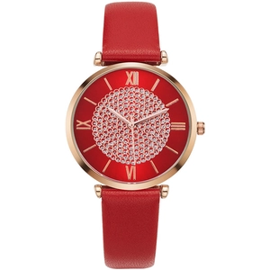 Montre À Quartz Mode Femmes Cadran Étoilé Strass Chiffres Romains Boîtier Alliage Or Rose Bracelet Similicuir Élégante