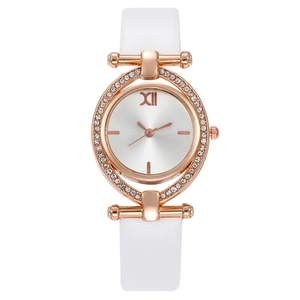 Montre À Quartz Pour Femme Mode Lunette En Strass Bracelet En Cuir Chiffre Romain XII Affichage Analogique Élégante