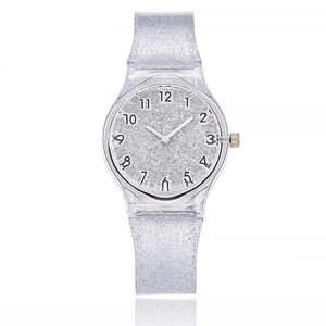 Women Quartz Watch With Transparent Silicone Strap Glitter Starry Sky Round Dial Casual Fashion Wristwatch For Students