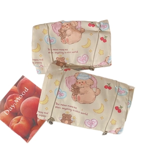 Cute cartoon bear printed four-in-one detachable travel toiletry bags in cream white