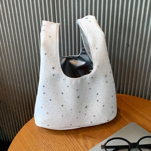 Star Print Canvas Handbag Polka Dot Small Tote Bucket Bag Korean Style Commuter Wrist Bag For Women