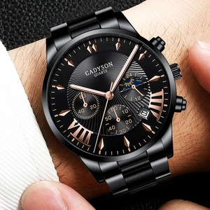Montre homme GADYSON business en acier noir avec mouvement quartz et affichage date