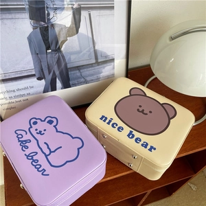 Large Capacity Portable Makeup Case PU Leather With Mirror Travel Storage Box Cute Cartoon Patterns For Women