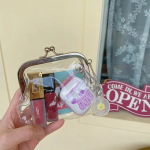 Transparent PVC mini pouch with metal clasp for lipsticks and earphones storage