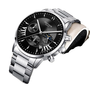Montre GADYSON business pour homme avec cadran noir et bracelet en acier inoxydable argent