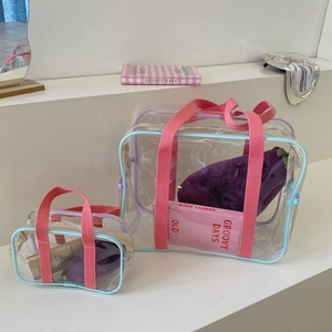 Transparent PVC Handbag Waterproof Macaron Color Jelly Tote Bag For Beach Summer Travel Cosmetic Storage For Women