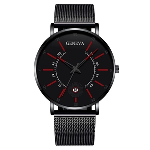 Men Quartz Watch Minimalist Business Fashion Wristwatch With Date Calendar Alloy Case And Mesh Strap For Male