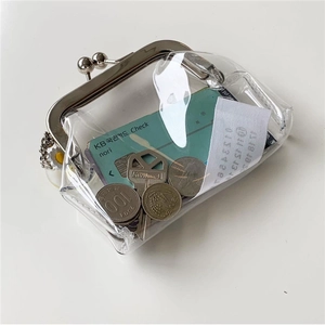 Transparent PVC mini coin purse with silver metal kiss lock for cards and keys
