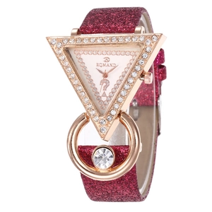 Mode Dreieck Gehäuse Strass Eingelegt Glitzer PU Armband Damen Quarzuhr Luxus Elegante Armbanduhr Für Frauen