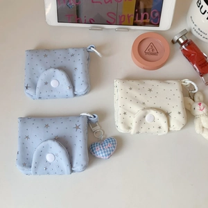 Mini star print card holder with snap closure, charm pendant and portable storage pouches