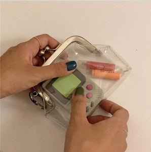 Clear PVC Mini Coin Purse Transparent Metal Kiss Lock Storage Bag For Lipsticks Earphones Retro Ins Style Women