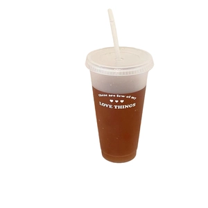 Frosted plastic bear straw cup with Love Things print for cold coffee and juice drinks