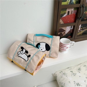 Faltbare Kosmetiktasche mit Hundemotiv, 4-in-1 Netztaschen und blauem Griff