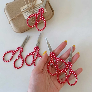 Red polka dot stainless steel embroidery scissors set with vintage craft gift box