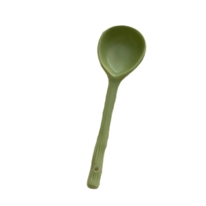 Grass green ceramic soup spoon with irregular handmade texture and long handle for dining