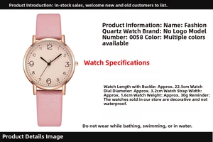 Detail view of pink leather strap watch with rose gold case and dial dimensions