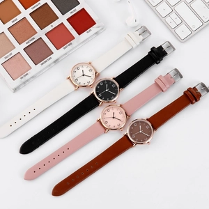 Minimalist quartz watches with colorful leather straps and rose gold cases for women