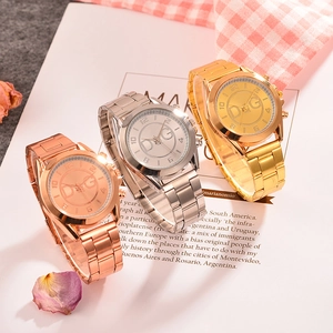 Luxury fashion quartz watches with metal strap in gold silver and rose gold finishes