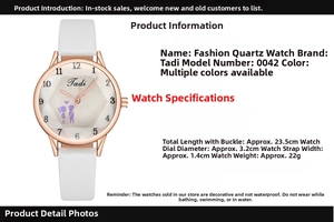 Detailed technical specifications and dimensions of the minimalist quartz watch