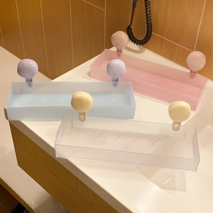 Set of 3 macaron matte wall-mounted bathroom storage racks with drainage and suction cups