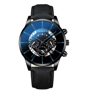 Men Quartz Wristwatch With Faux Leather Strap Round Alloy Case Decorative Sub Dials Calendar Business Fashion Analog Watch