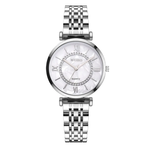 Orologio da donna in acciaio argento con quadrante in madreperla bianca e cerchio di diamanti