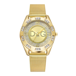 Women Fashion Quartz Watch With Milanese Mesh Alloy Strap Rhinestone Bezel Glitter Dial Luxury Analog Wristwatch