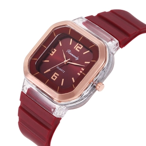 Fashion Square Quartz Watch With Silicone Strap Transparent Case Rose Gold Accents Casual Student Women Wristwatch