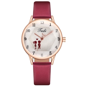 Minimalist quartz watch for women with rose gold case and burgundy leather strap