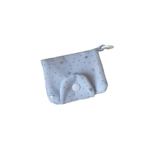 Star pattern light blue multi-layer card pouch with snap closure and plastic hook