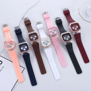 Rinnandy square quartz watch set with silicone straps in seven assorted stylish colors