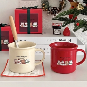 Christmas Ceramic Mug Cartoon Bear Print Holiday Coffee Cup With Gift Box For Seasonal Celebration