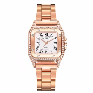 Orologio Al Quarzo Quadrato Da Donna Lunetta Con Strass Numeri Romani Cinturino In Lega Metallica Moda Elegante